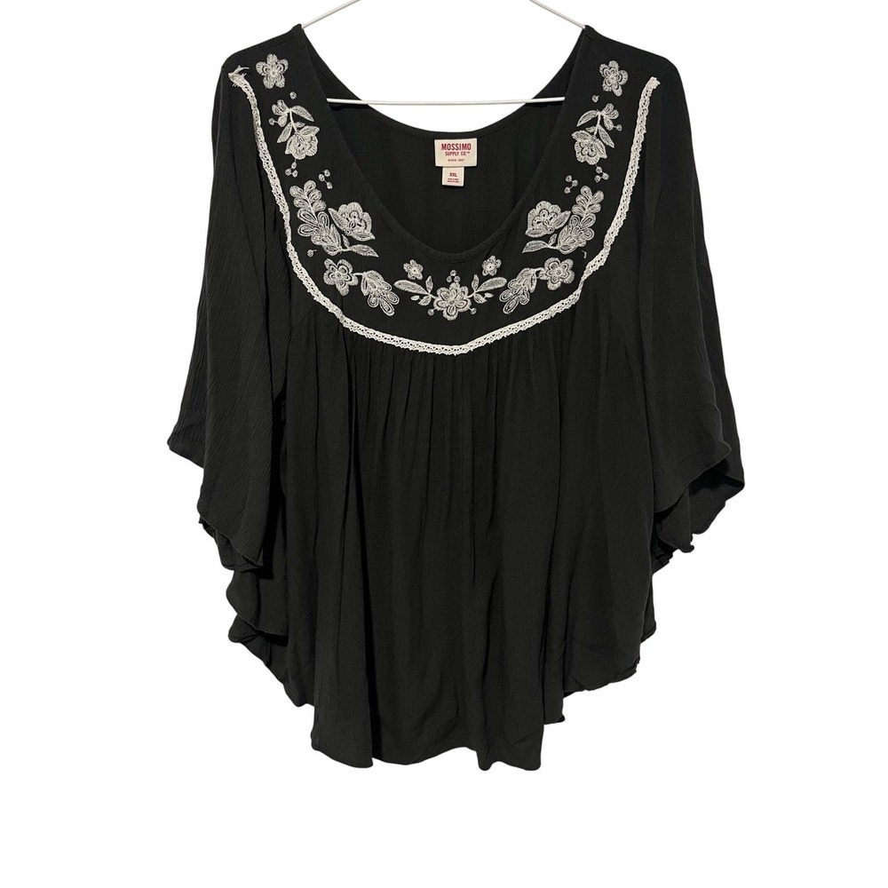 Mossimo Supply Co Womens XXL dark gray Embroidered Boho Grunge Cottagecore top